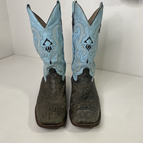 Ferini Leather Cowboy Boots Mens Size 12D Teal Brown Gator Skin Western Wear - Picture 3 of 24
