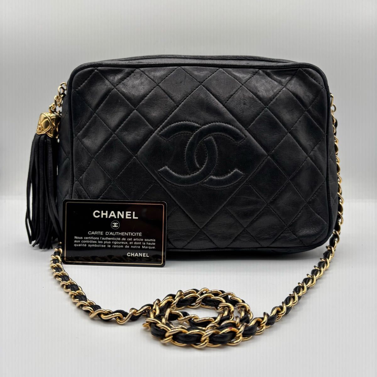 CHANEL Matelassé Coco Mark Lambskin Fringe Chain Crossbody Bag