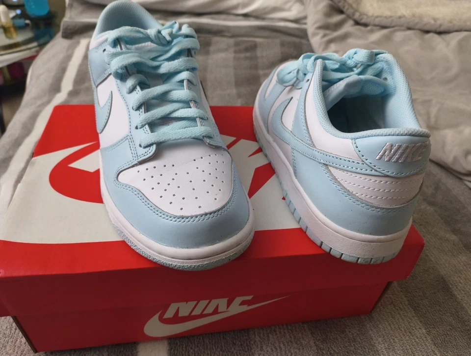 Nike Dunk Low Blanco/Azul Glaciar Talla 6.5y Foto 4 de 4