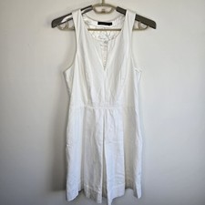 Portmans Sz 10 Crisp White Fit And Flare High Tea Dress Lined Sleeveless