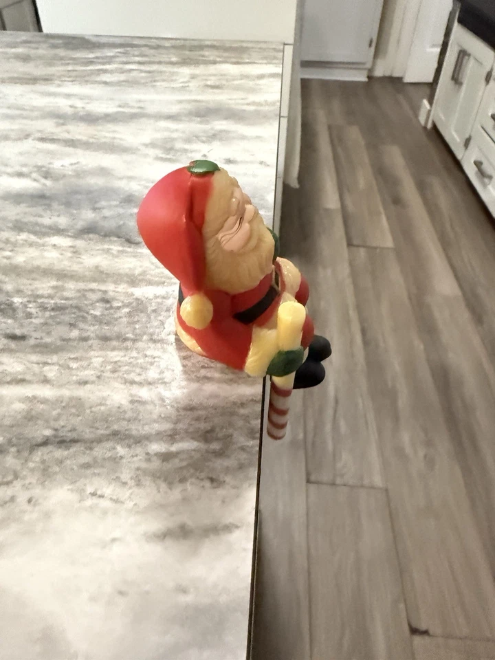 Vintage Christmas Santa Stocking Hanger Shelf Sitter Candy Cane Hard Plastic - Image 3 of 4