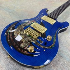 Custom Blue Dragon Pattern PRS Electric Guitar HH Pickup Gold Tremolo Bridge