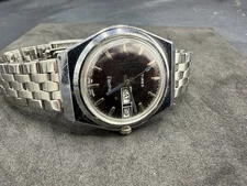 Vintage Timex A-Cell Electric Men’s Watch Silver Black BluTone Day/Date  Working