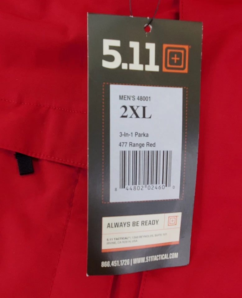 5.11 Tactical Parka Jacket Men 2XL Range Red Waterproof Shell Coat READ NO LINER - Image 4 of 4