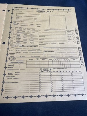 CLASSIC! AD&D Player Character Record Sheet Magic User Illusionist  UNUSED*
