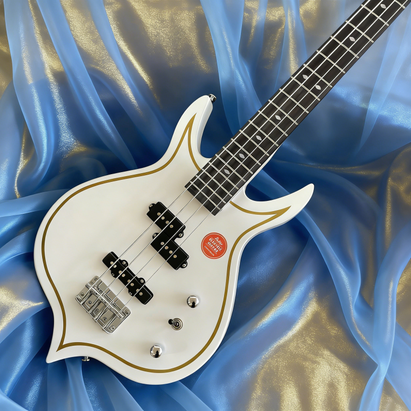 4 String White Punisher Electric Bass Guitar Gene Simmons KISS Gold Stripe