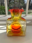 BLENKO #384 Hand Blown Tangerine Double Spouted Glass Pitcher Bottle 6 1/4"H