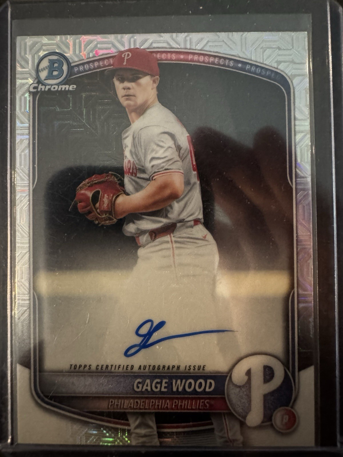 2025 Bowman Chrome Draft Gage Wood Mega Rc On Card Auto Phillies BMA-GW