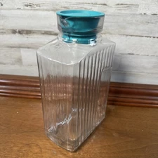 Vtg Anchor Hocking Refrigerator Jar Ribbed Glass Teal Lid 2 Qt Water Pitcher!!