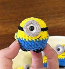Crochet Minion One Eye keychain plushie 1.75in Amigurumi Stuffed Anime Doll