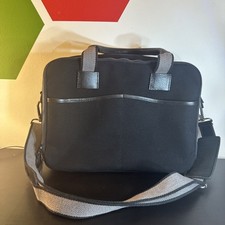 Jack Georges Black Canvas Leather Zippered Briefcase CV230