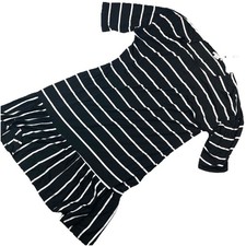 Exist Black White Stripe Short Sleeve Ruffle Hem Midi Dress Women’s Size L