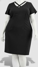 Connected Apparel Womens Black Crisscross V-Neck Sheath Dress Plus Size 20W