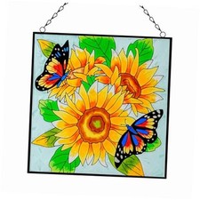 Sunflower and Butterfly Stained Glass Window Hangings Butterfly and Sunflowers
