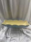 Hull #153 Blue And Yellow Planter /  Dish W/ Scalloped edge Rectangle USA, 13”