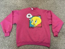 Vintage 1993 Looney Tunes XL Pink Sweatshirt Tweety Six Flags READ