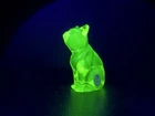 Vintage Fenton Opalescent Vaseline Glass Cat Figurine Vaseline Glass W/label