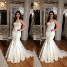 Mermaid Wedding Dresses Spaghetti Straps Lace Appliques Sweep Train Bridal Gown