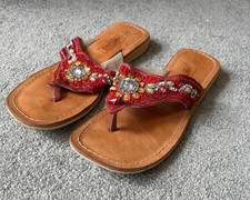 Leather Sandals Indian Handmade Flip Flops Wooden Heel. Size UK 5