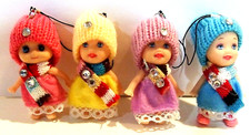 Lot of 4 Plastic Dolls For Phone, Purse, Backpack Charm Strap - NWOT  15 