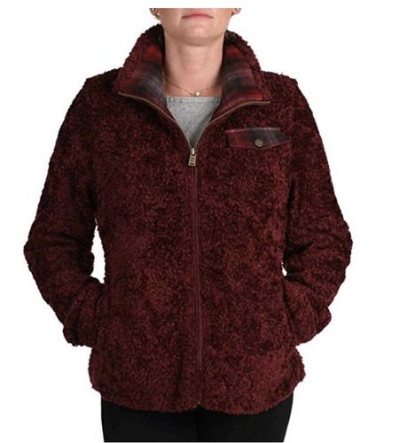 Pendleton giacca donna grande fuzzy zip sherpa rosso scuro tasca 1689 - Foto 9 di 9