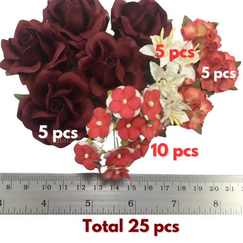 25 Mix Paper Flower DIY Wedding Scrapbook Card Making Topper TH/SET-77(104) - Picture 2 of 3
