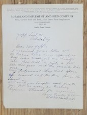 C1890 Lettethead Bowling Green Kentucky McFarland  Implement and Seed Company