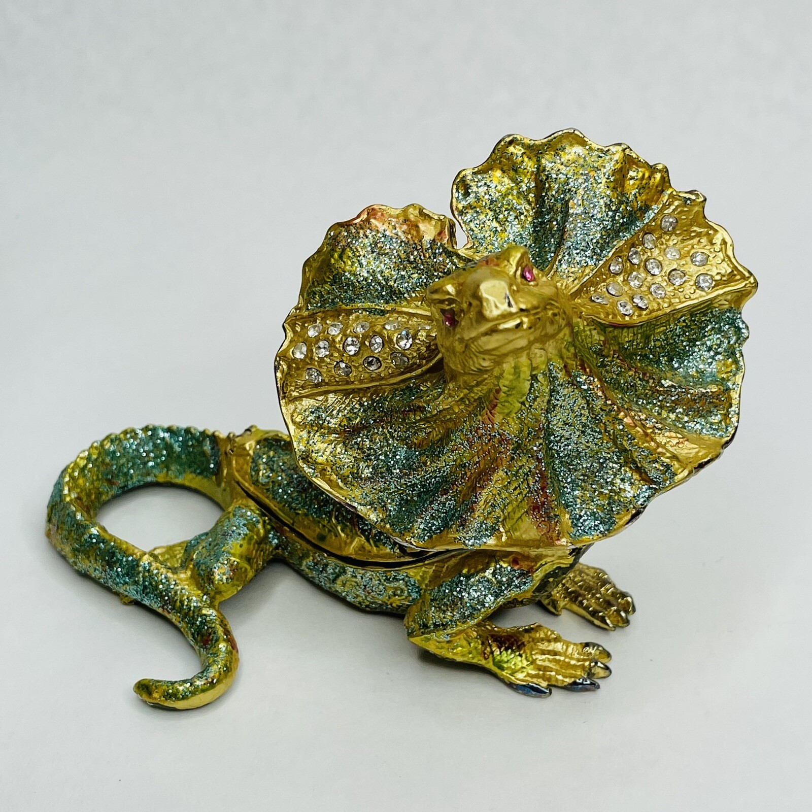 Rucinni Frill Neck Lizard Jeweled Trinket Box Rhinestone