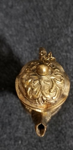 Vintage Chinese Bronze Color Miniature Cylinder Wine Vessel with Lid and Chain - Picture 5 of 7