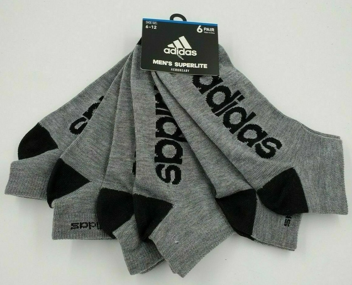 6 Pack Adidas Superlite AEROREADY GRAY BLACK LOGO MEN LOW CUT Socks