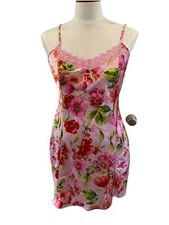 Vtg Private Luxuries Pink Floral SATIN Nightie Chemise Nightgown Slip Large