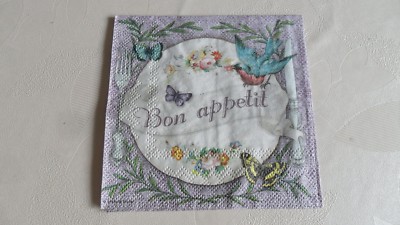 4 Cocktail Servietten, Bon appetit, gefaltet 12,5 x 12,5 cm