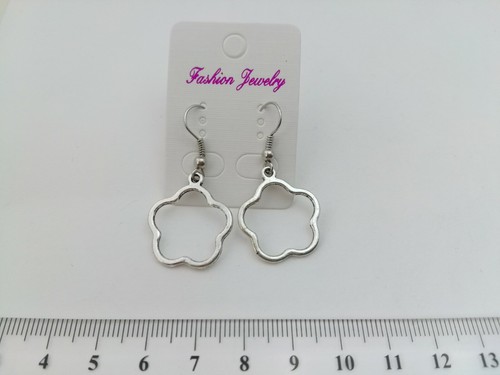 Pendientes contorno flor 38 mm plata tibetana silueta bisutería 010 - Imagen 2 de 3