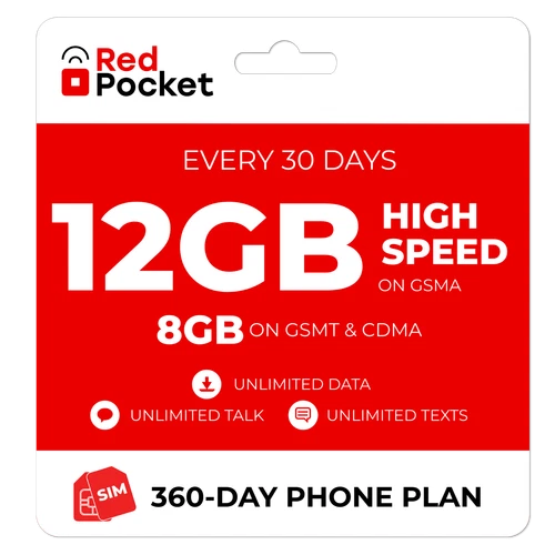 $18.33/Mo RedPocket Prepaid Plan: UnImtd Everything, GSMA 12GB(GSMT & CDMA 8GB)
