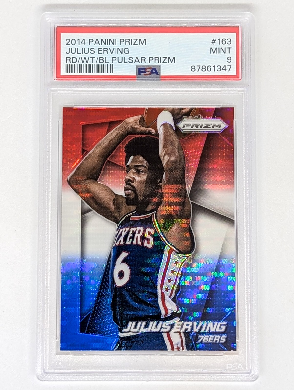 2014-15 Panini Prizm Red White & Blue Pulsar Prizm #163 Julius Erving PSA 9