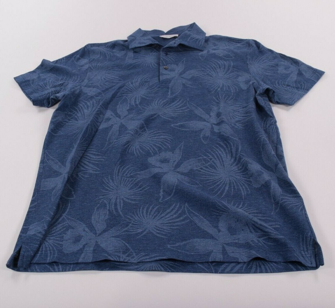 Gran Sasso NWT Polo Shirt Short Sleeve Size 50 M In Dark Blue W/ Hawaiian Print image 3