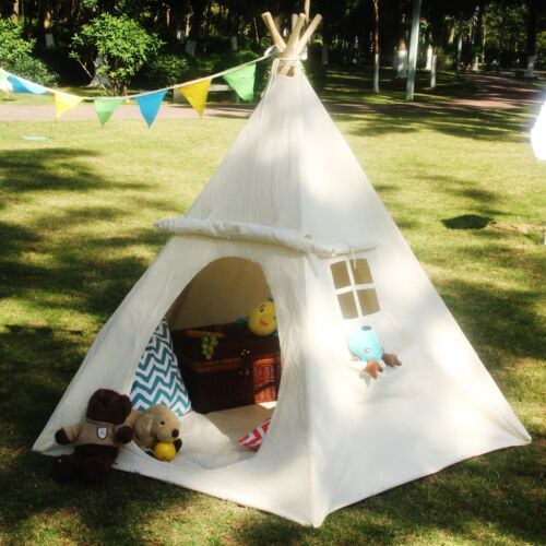 Children Playhouse Huge Indian Canvas Teepee Kids Play House with Two Windows... - Picture 1 of 7