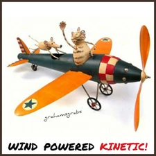 NEW AVIATOR CAT WHIRLIGIG  WIND POWERED KINETIC YARD DECO SPINNER FREE SHIPPING
