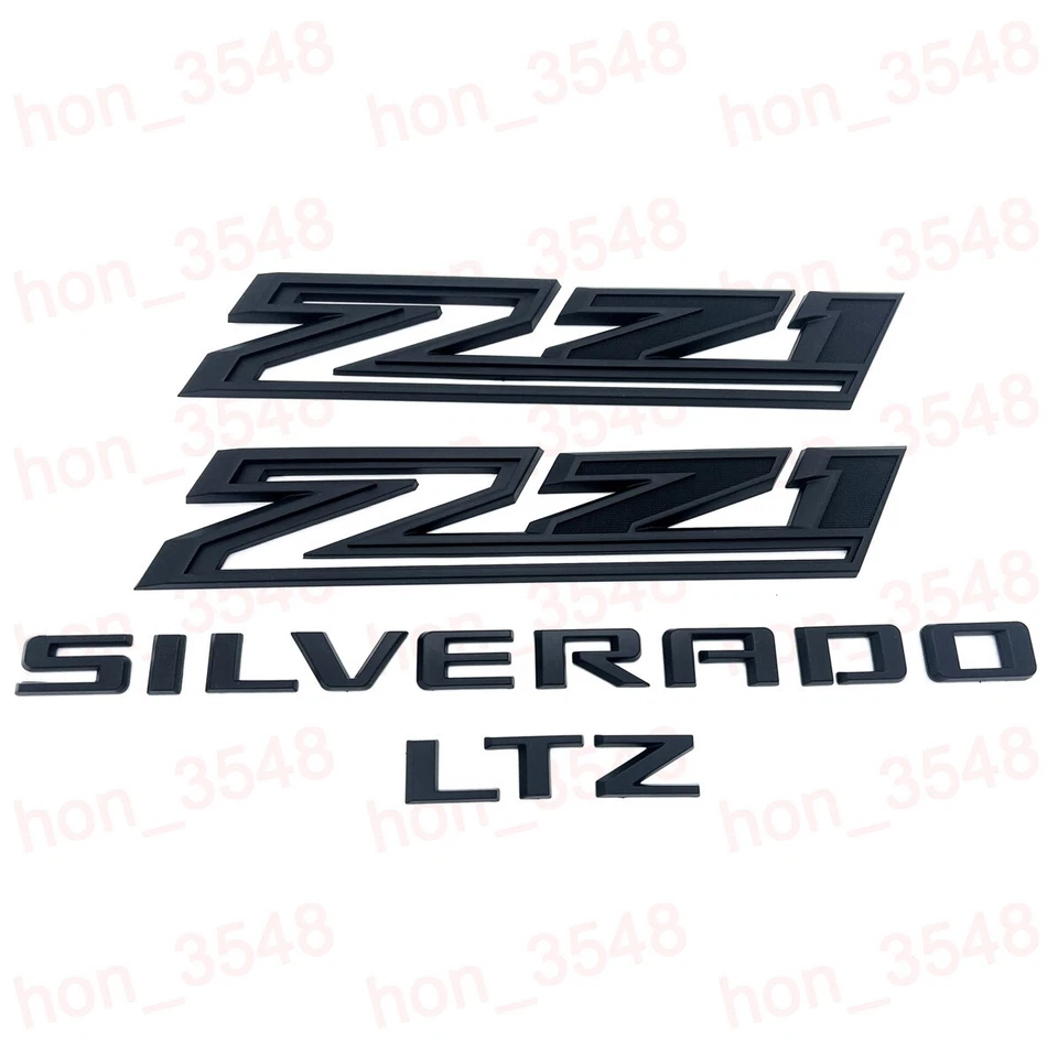 4pc Matte Black 2019-2024 Chevrolet Silverado LTZ Z71 Emblem Nameplate Badge Kit - image 2 of 4