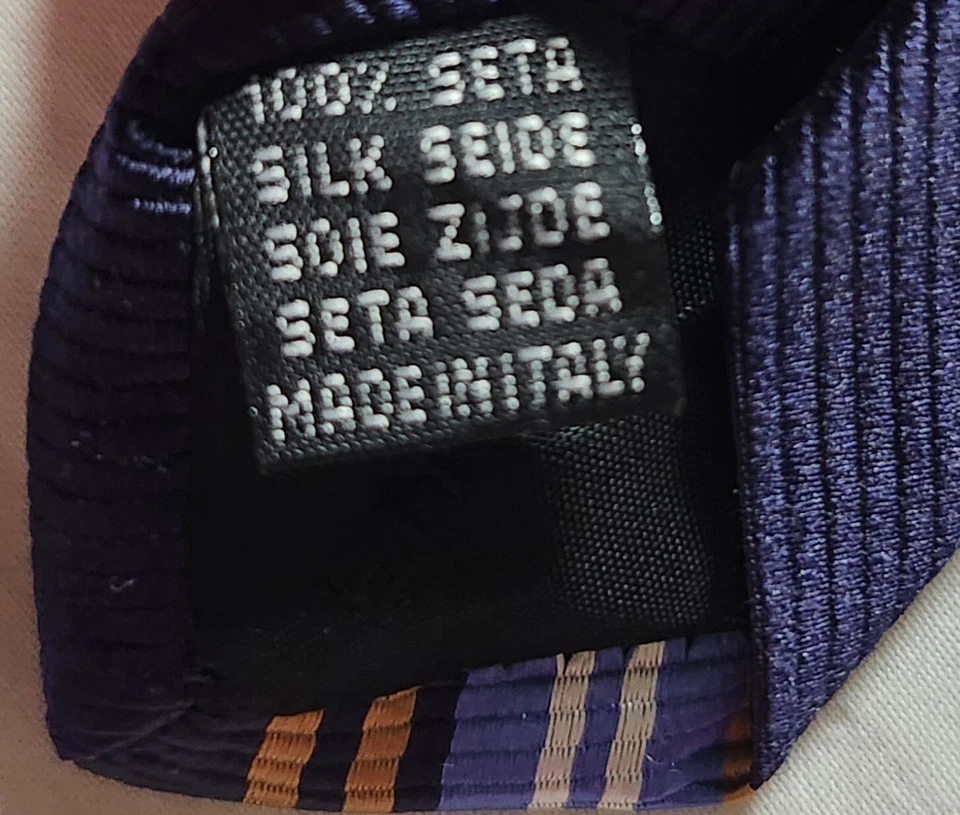 Corbata Para Hombre Enzo Bella Azul Dorado Rayas 100% Seda Hecha en Italia Extra Larga Foto 4 de 4