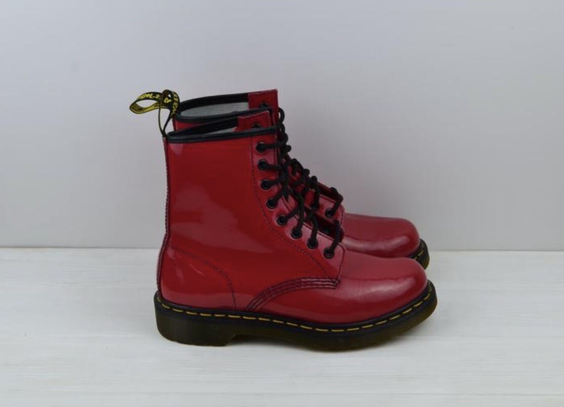 Martens 1460 Patent Leather Lace Up Combat Boots Red Size US