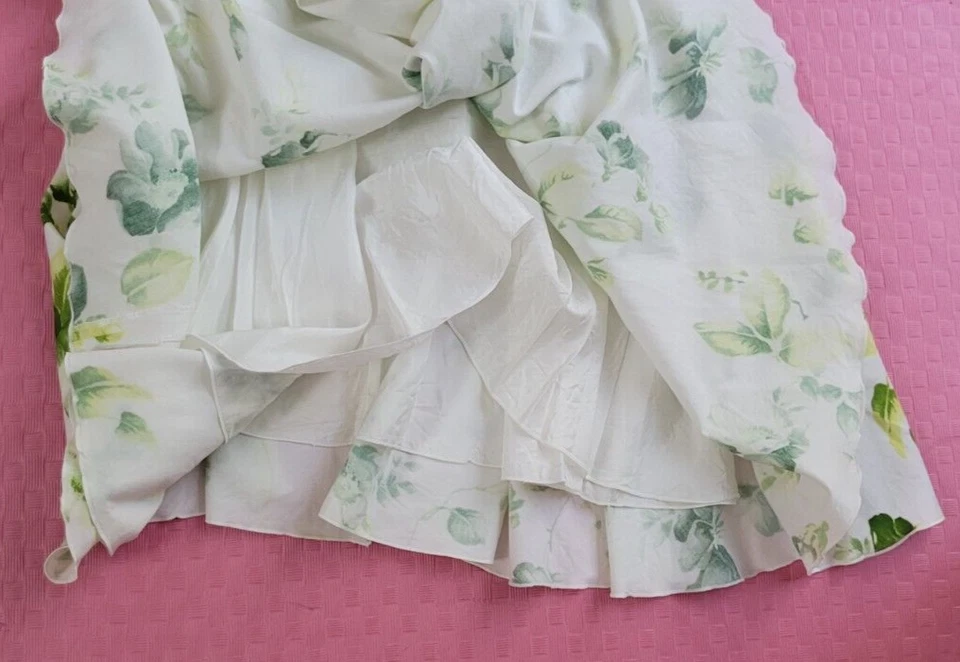 Vestido Tara Jarmon Auto Corbata Top Acampanado Sin Mangas Talla S/36 Blanco Verde Floral Foto 4 de 4