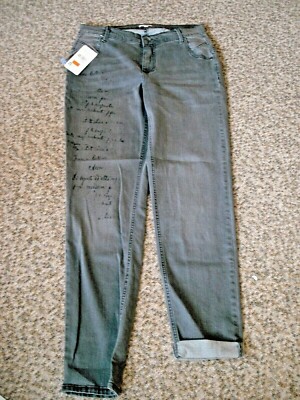 Boyfriend Fit Jeans v.Gina Laura,Mod.Anna,grau,Schriftzug,Gr.42,Stretch,Neu V1