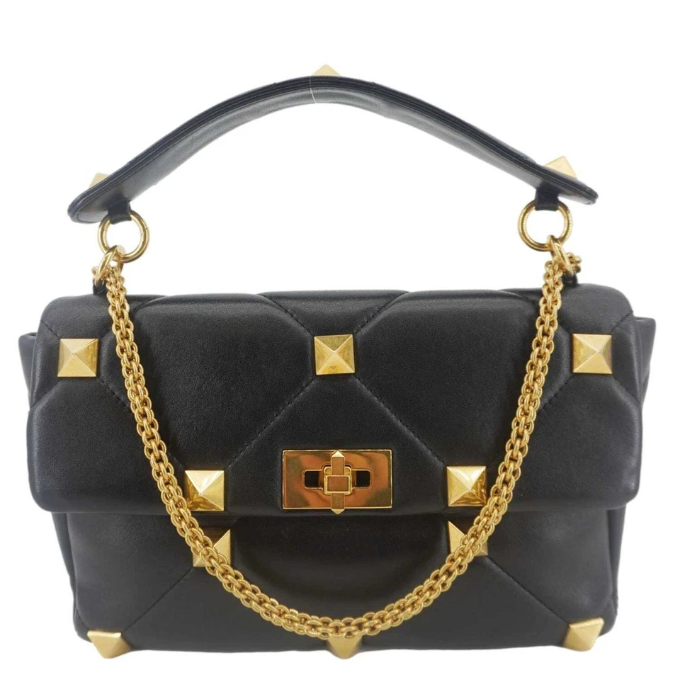 VALENTINO Garavani Roman Stud Medium Leather Crossbody Bag Black