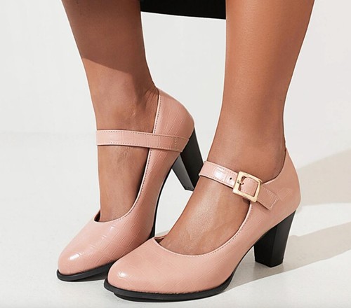 Women's College Round Toe Mary Jane Mid Block Heels Buckle Strap Shoes OL Pumps - 第 9/9 張圖片