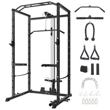 1600LBS Power Cage with LAT Pulldown Multi-Functional Power Rack with J-Hooks