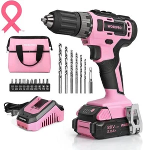 WORKPRO 20V Ensembles de pilotes sans fil rose 3/8" sans clé avec chargeur de batterie