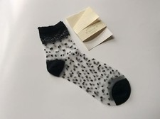 1 PAIR LADIES VINTAGE STYLE SHEER LACEY LOOK ANKLET SOCKS CUTE WHITE/BLACK
