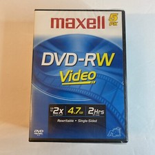 5PK Pack MAXELL 2X 4.7GB 2HRS DVD-RW ReWritable Single-Sided Video, Sealed, New