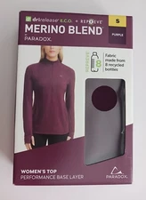 Paradox Women’s 1/4 Zip Merino Wool Blend Base Layer Top, Purple, Size S